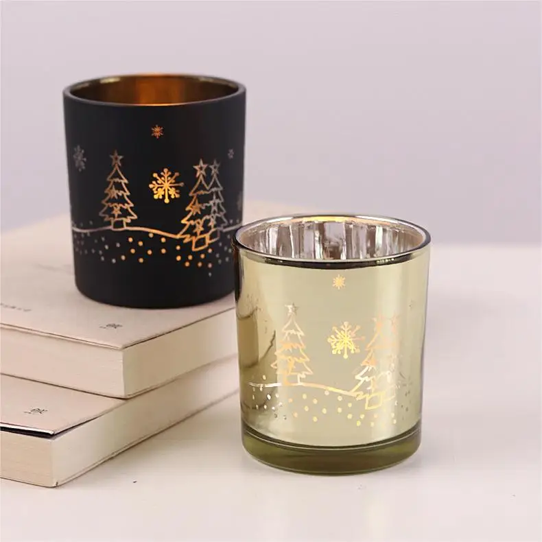 300ml 10oz Glass Candle Jar Cup Cylinder Christmas Trees Tea Light Candles Holder For Home Decor