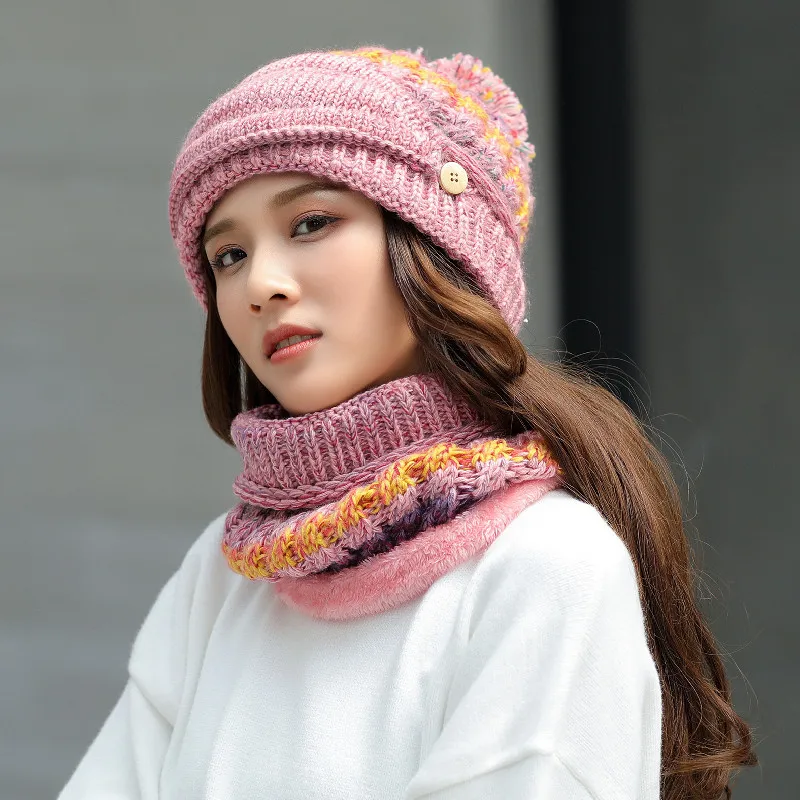 High Quality Colorful Winter Knitted Hat and Scarf Set for Women