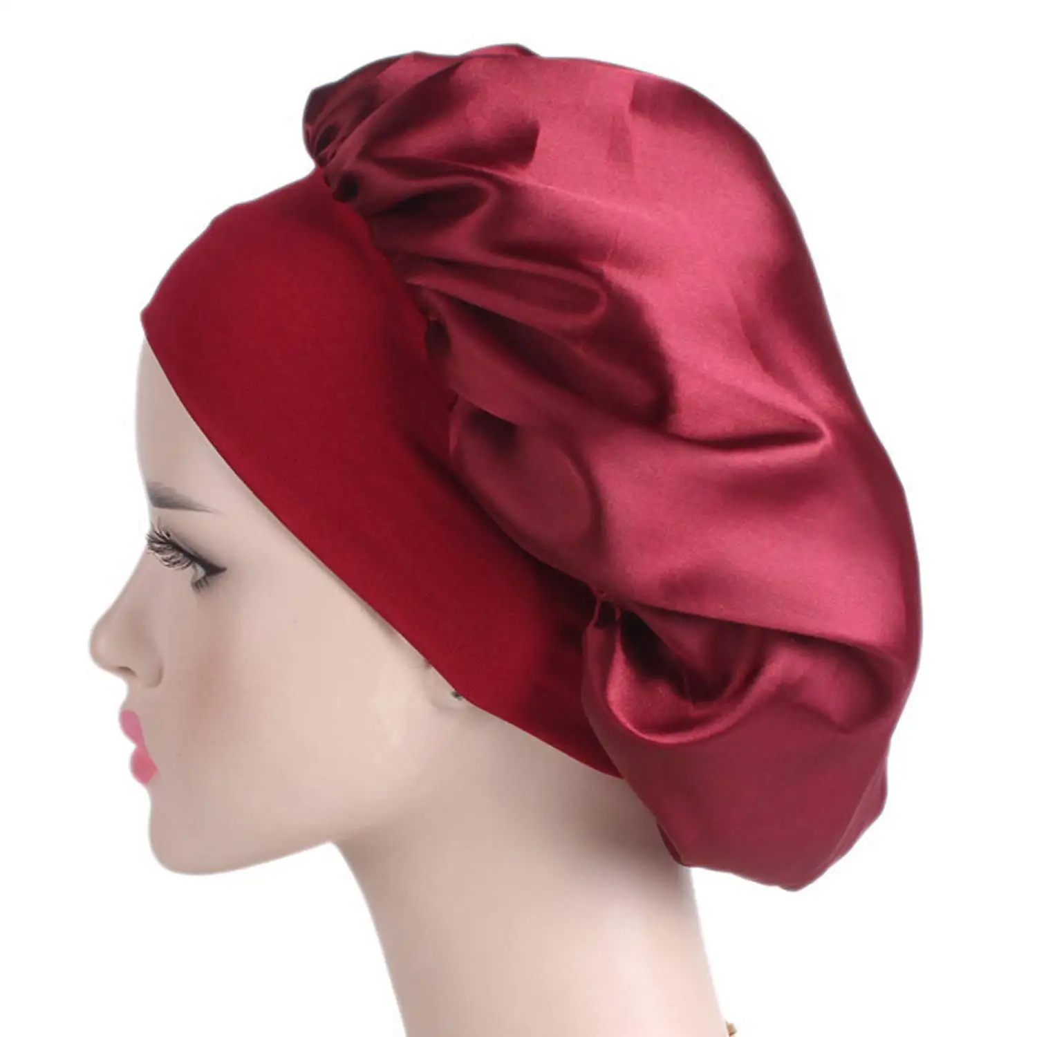 Satin Bonnet Sleep Bonnet Cap  Elastic Wide Band Hat Night Sleeping Head Cover