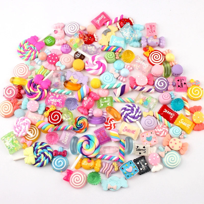 30/60/100 pcs/Bag Fruits Resin Candy 3D Flat back Girls Food Sweet Nail Candy Charms For Nail Art Decoration