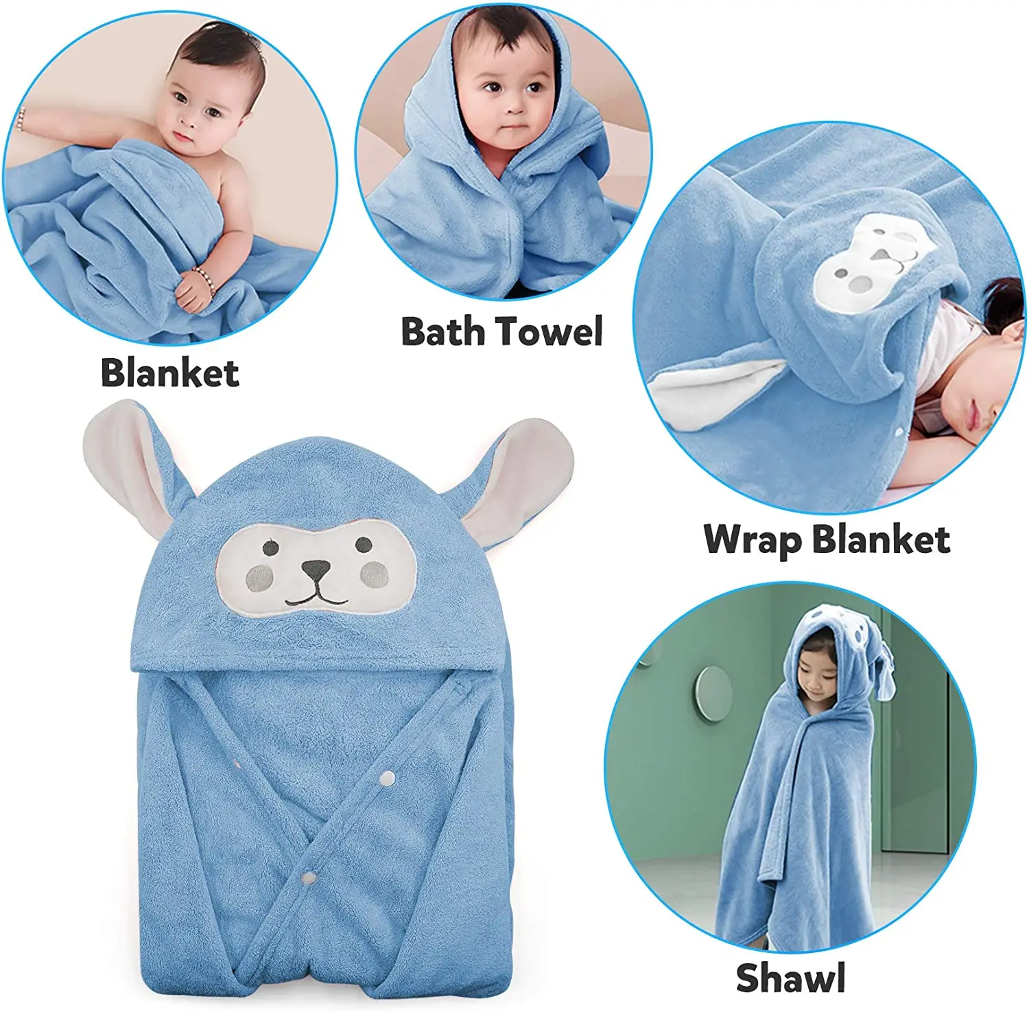 Design Your Own Baby Bath Towel Flannel Fleece Cartoon Animal Head Baby Hooded Poncho Towel