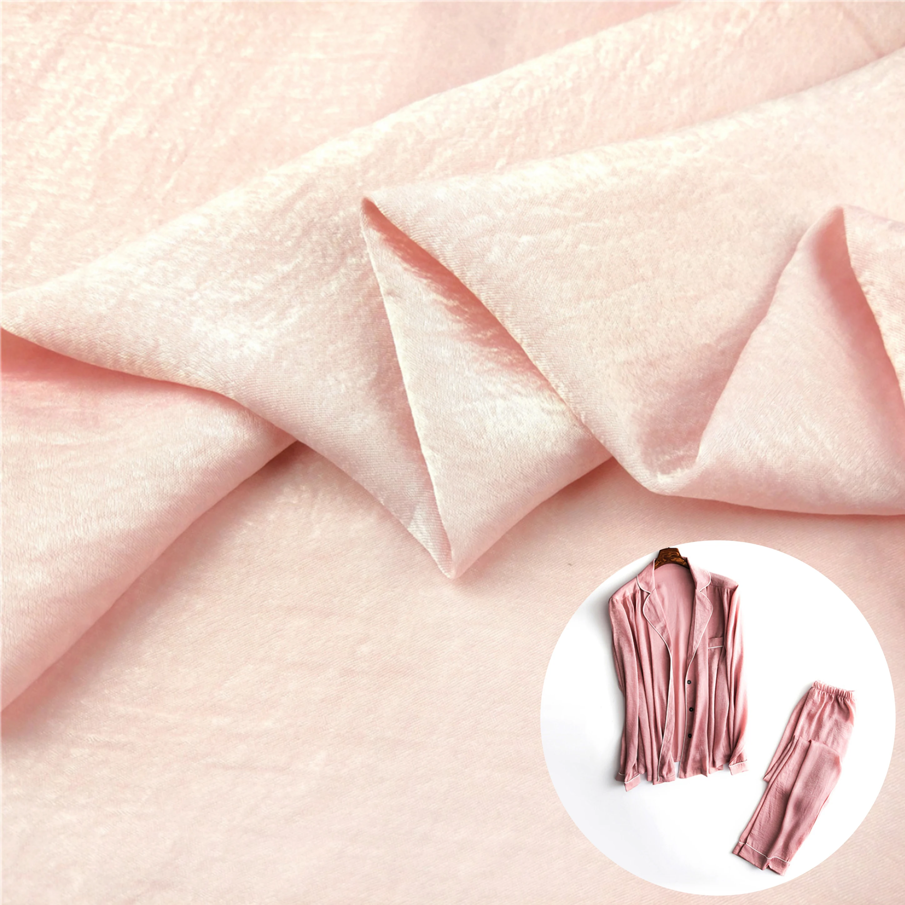 Soft and skin-friendly wholesale spot 100% polyester Copper ammonia Composite wrinkle satin fabric for pajamas dress