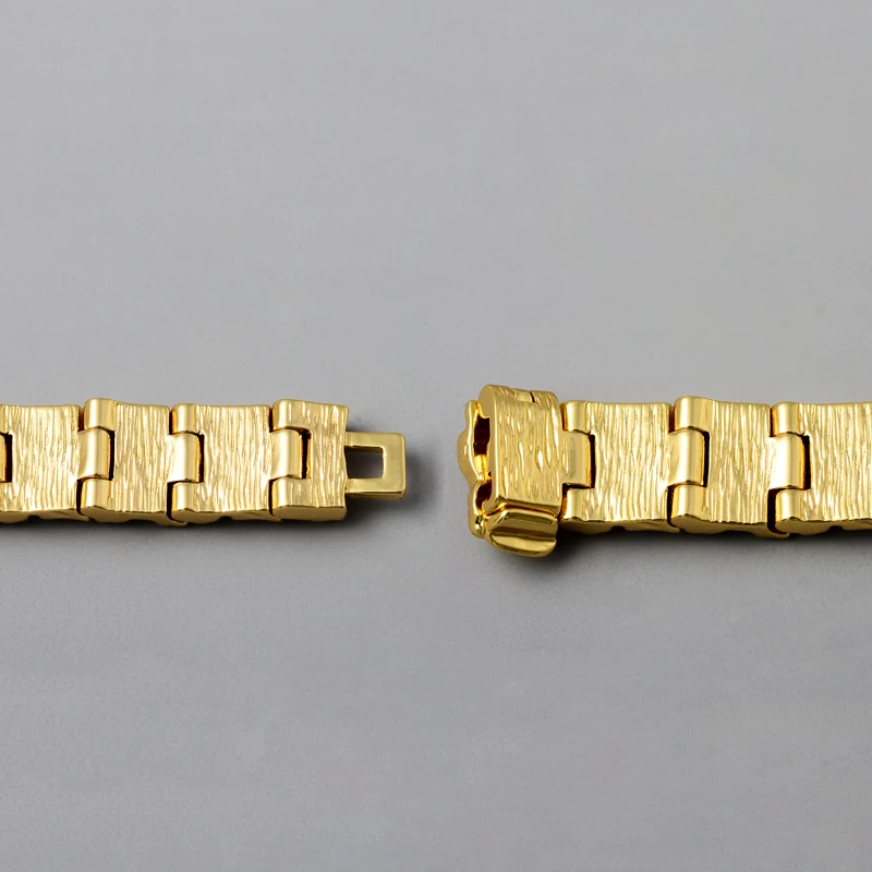 Mens Rugged Nugget Link Bracelet 18k Gold Plated Jewelry Watchband Bracelet