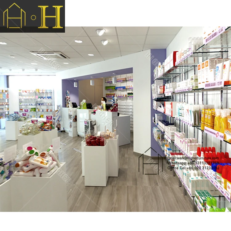Pharmacy Shelves display Shop Interior medical Display Racks Furniture Counter Design for Pharmacy Shop