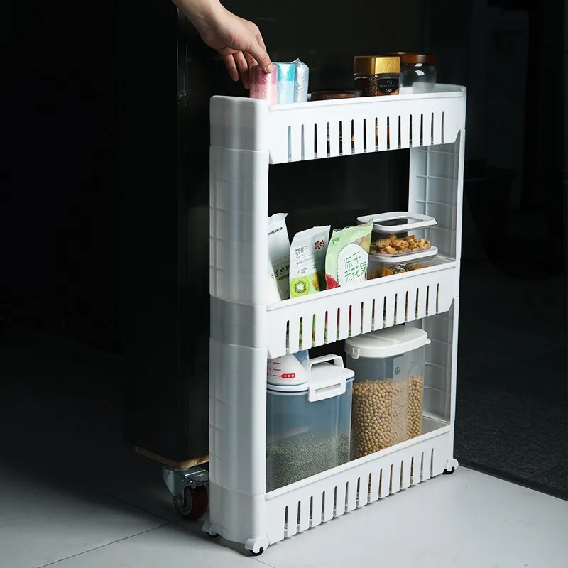 3 Tier Slim Slide Out Storage Tower Rack Mesh Organization Serving Cart Shelf Narrow Spaces Gap Storage Rolling Trolley Cart