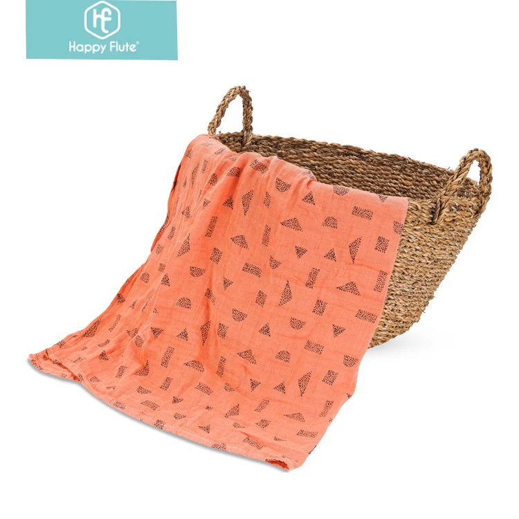 Happyflute Baby Muslin Swaddle Blanket Set customized Bamboo Cotton Floral Printed Newborn Wrap portable travel Security blanket