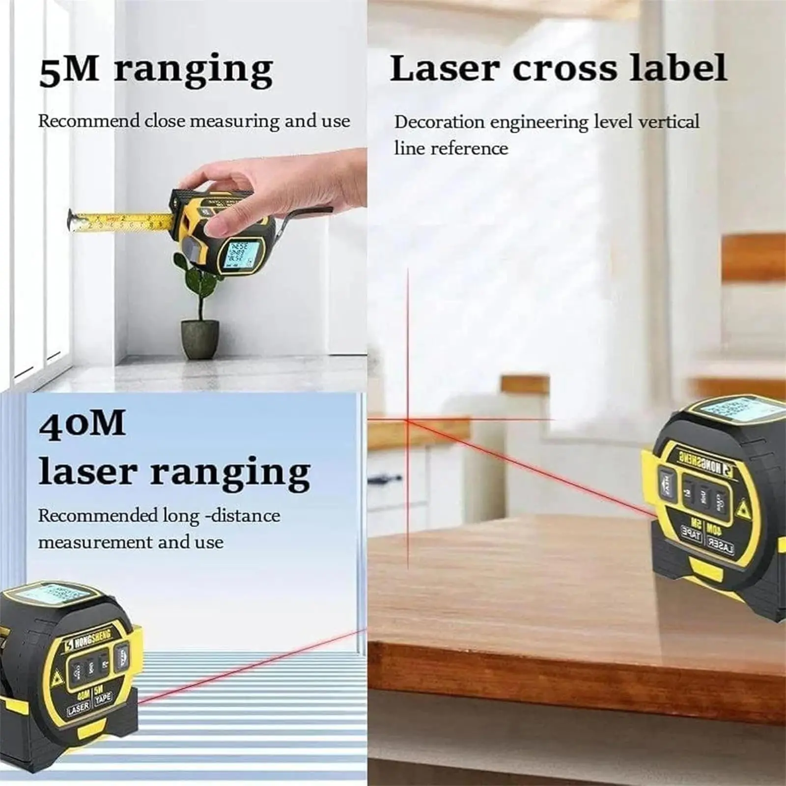 Multi-Function Measuring Tool 3 in1 Digital Measure Roll Cord Mode For Woodworking Laser Measuring Tape Distance Meter