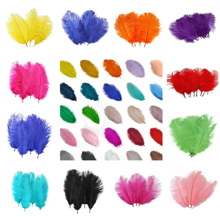 Wholesale Decorative feathers ostrich multi-color 10-12' 25-30cm Natural dyed ostrich feathers for wedding costumes party dance
