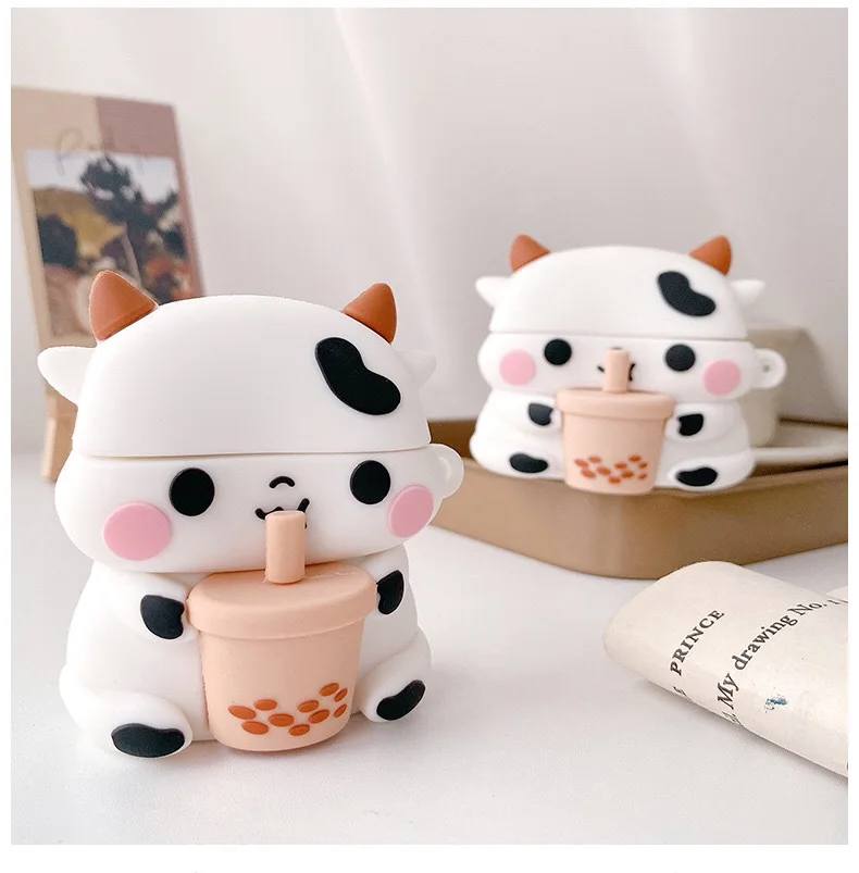 For Airpods Pro 3D Cute Cartoon bear cow milk Earpods Case for Apple Airpods 1 2 3 Wireless Headphone Cover Fundas