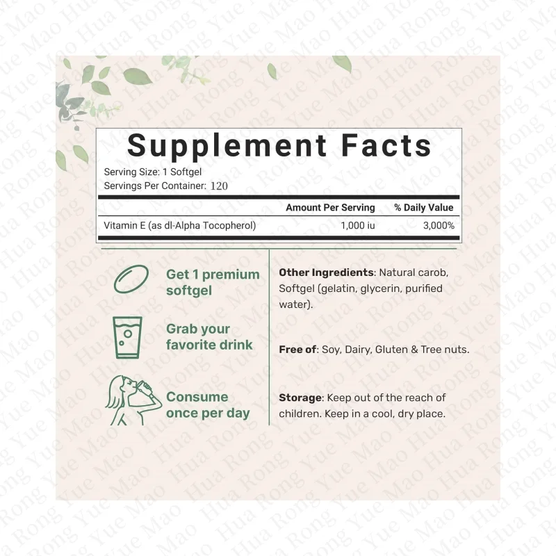 OEM High Content Natural Vitamin E Soft Capsules Antioxidant Herbal Supplement Vergen Softgel For Skin And Hair Care