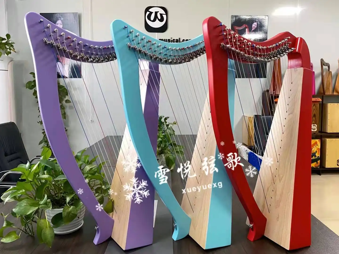 Walter wholesale High-end 19 Strings with Tuning Wrench and Carry Bag purple Irish Harp for sale