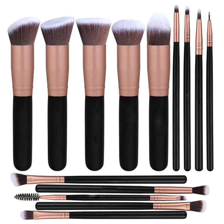 
New 14pcs Gold Make Up Brushes Kit With Bag Vegan Private Label Cosmetics Makeup Brush Set 