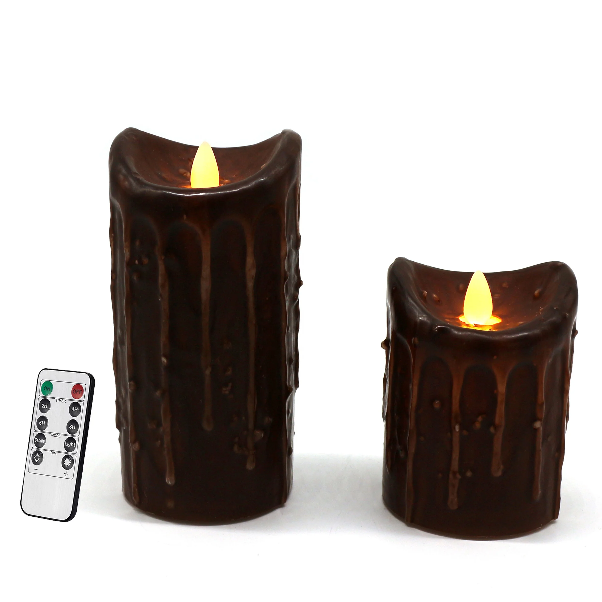 Real Wax Hand Dipped Battery Operated LED Pillar Candles with Timer and Remote Control, Primitives Rustic Flickering Lights
