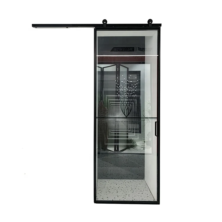 Aluminum frame tempered glass sliding door indoor bathroom bedroom hidden barn door