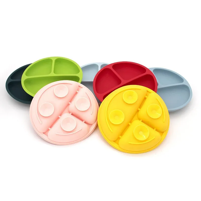 Wholesale Non-Slip BPA Free Suciton Silicone Toddler Plate Silicone divided Toddler Infant Baby Plate With Strong Suction Cups