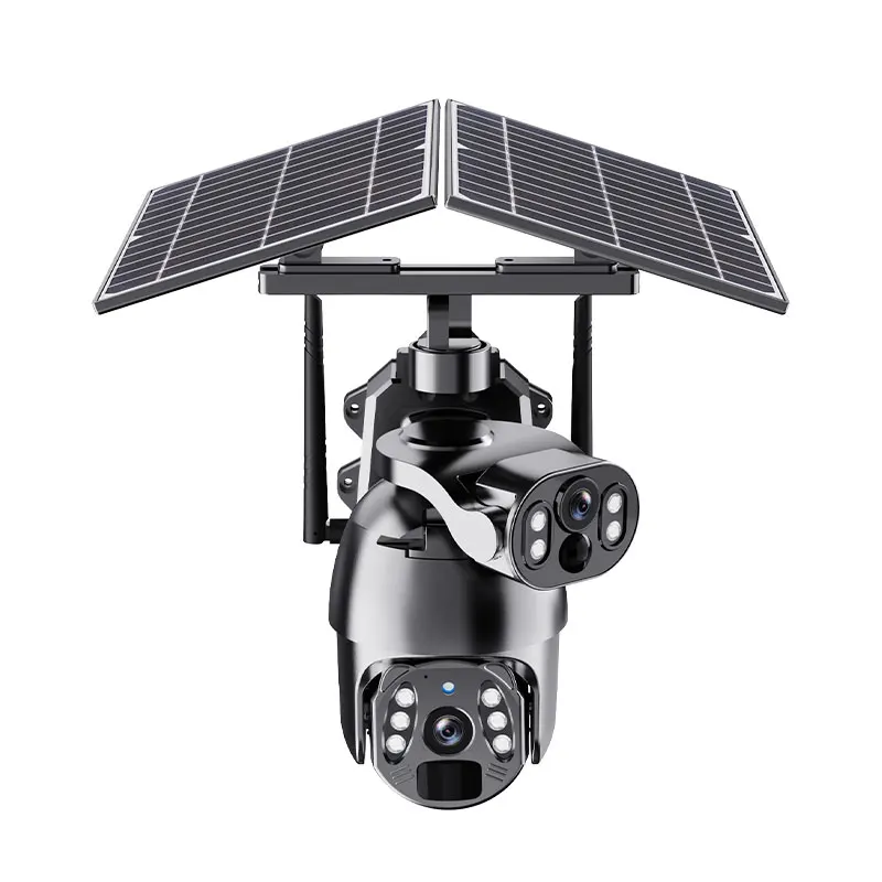 Pro Solar Powered Surveillance Security PTZ CCTV Camera Dual Lens Wireless Outdoor WiFi 4G Sim Card Solar Camera
