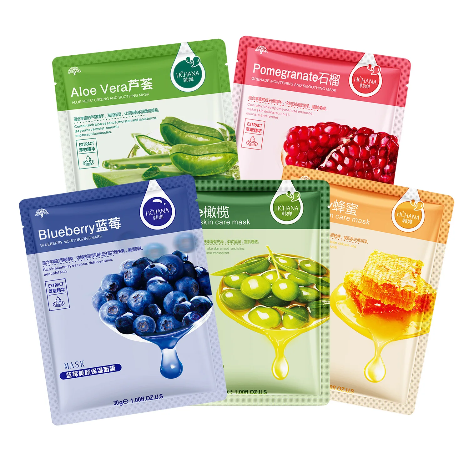 Fruit Pomegranate Honey Olive Blueberry Aloe Whitening Hydrating Facial Face Mask Pack for Glowing Skin