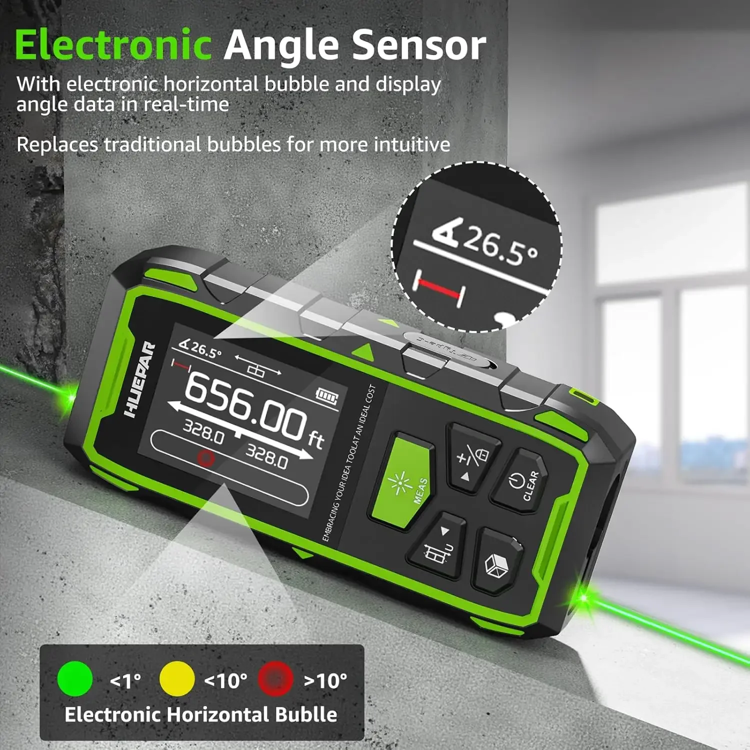 Huepar Li-ion Battery Tpye-c Charge BLM-100G  200m Digital green beam Laser Level Distance Meter  laser measure