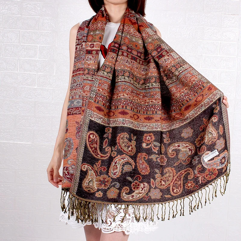 Quality Choice Jacquard Woven Pashmina Shawl Elegant Fashion Paisley Pattern Design Soft Luxury Stole for Women for Spring