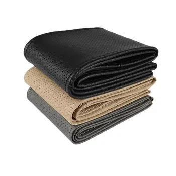 PU anti sweat car steering wheel cover hand sewn leather steering wheel cover