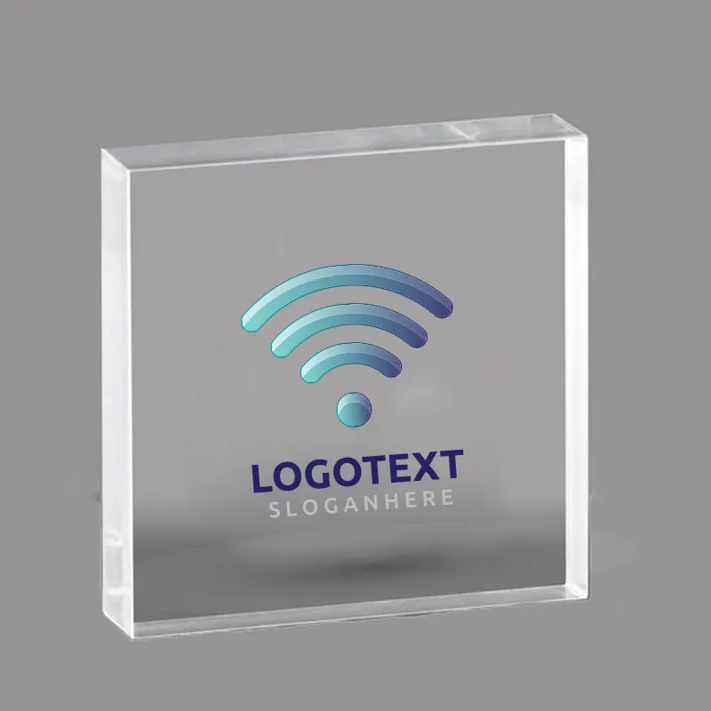 Custom Wholesale Blank Uv Print Clear Acrylic Brand Block Display Stand Wifi Business Logo Plexiglass Block
