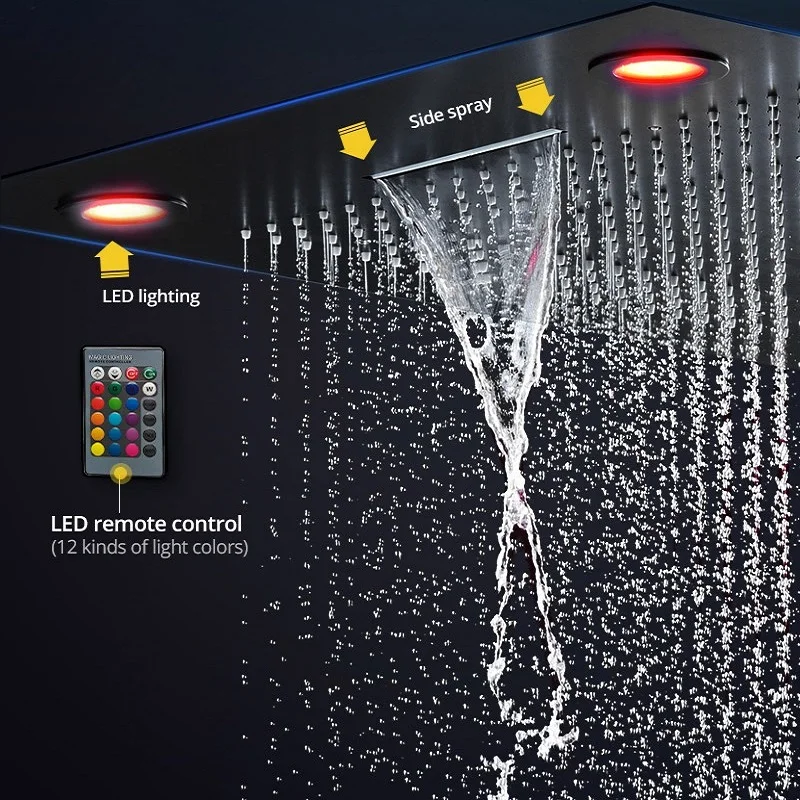 Chrome/Black/Gold Luxury 600 * 800 mm spa shower ceiling rain Waterfall rain curtain spray massage Square smart led shower