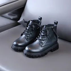 Детские Модные осенне-зимние мартинсы унисекс, ботильоны для малышей маленьких и больших детей с боковой молнией, боевые ботинки, теплая обувь для мальчиков и девочек