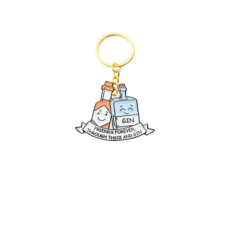 Wholesale Manufacture Wine Bottle Enamel Keychain Custom Logo Cartoon Soda Series Brooch Interesting English   Key chain Keyring
