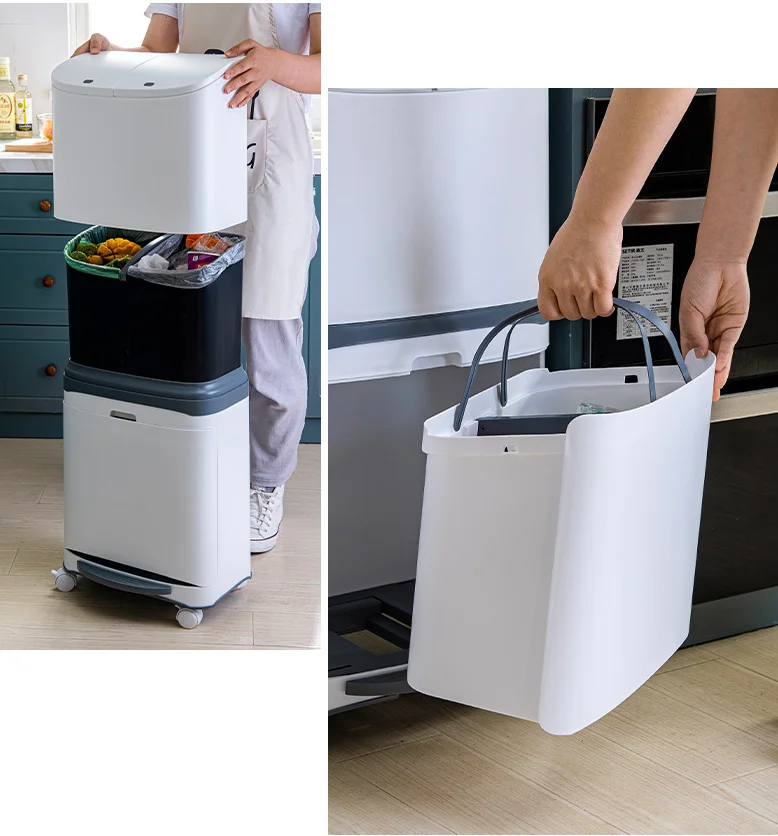 Japanese Style Household Dustbin Double Layer Can Be Classified Trash Can Plastic Pedal Bin with Lidded With Pressure Ring Trash