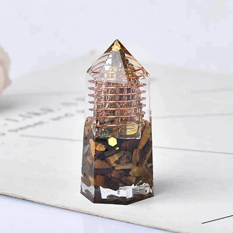 Natural Crystal Gravel Tiger Eye Stone Resin Crystal Point With Bismuth Ore Healing Stone Obelisk Crystal Pillars For Meditation