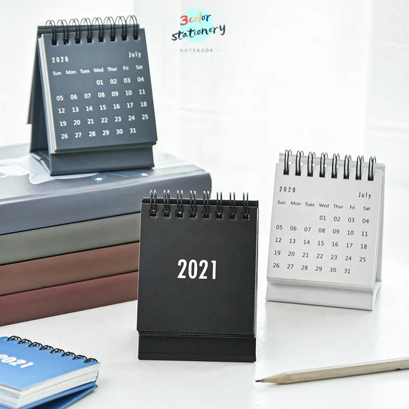 
2021 Simple Mini Morandi Color Series Desktop Calendar Small Paper Desk Daily Weekly Monthly Yearly Schedule Planner Calendars 
