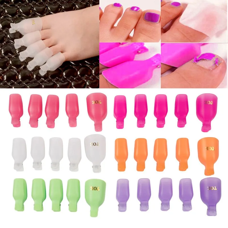 5Pcs Pack Nail Art Plastic Soak Off Toenail Foot Toe Cap Clip UV Gel Polish Remover Wrap Tool Pink