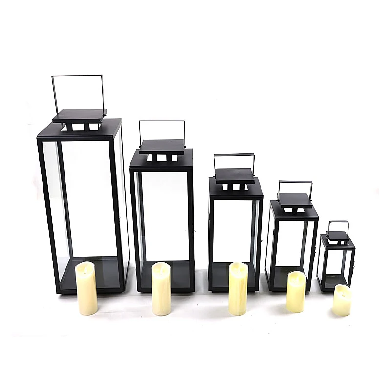 2022 Hot selling classic outdoor glass floor metal lantern garden decoration model candle holder ornaments iron wind lanterns