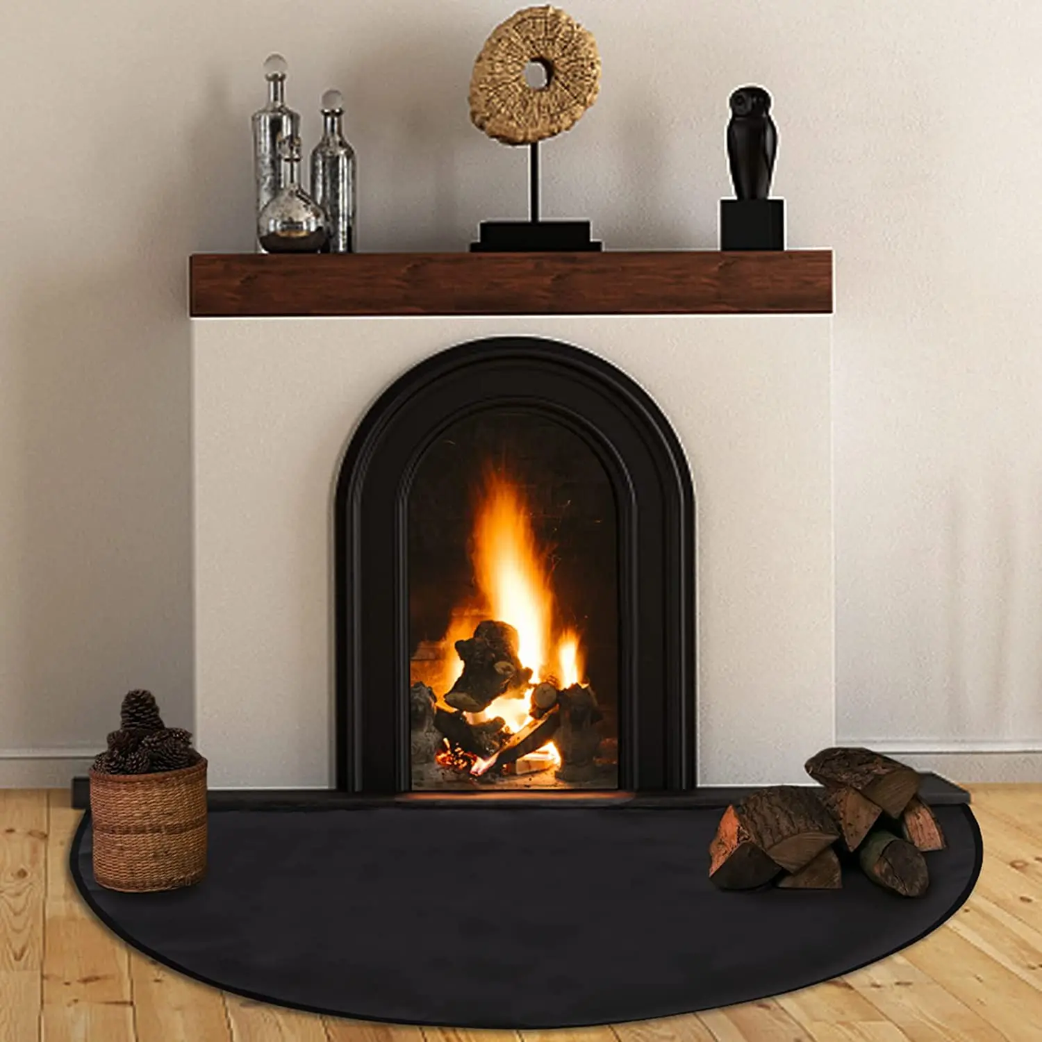 Indoor Half Round Fiberglass Fireproof Fireplace Mat Hearth Pad for Wood Stove Fire Fireplace Protect Floor from Sparks Embers