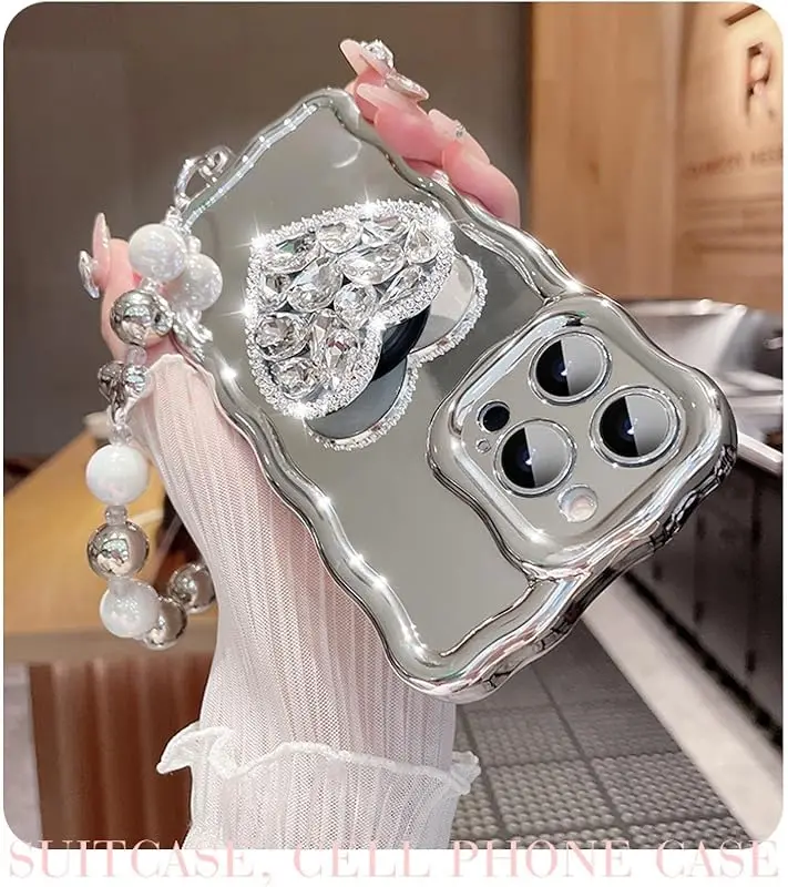 Mobile phone accessory manufacturer bulk sale plated fancy luxury charms mirror diamend mobile phone and covers for iphone15