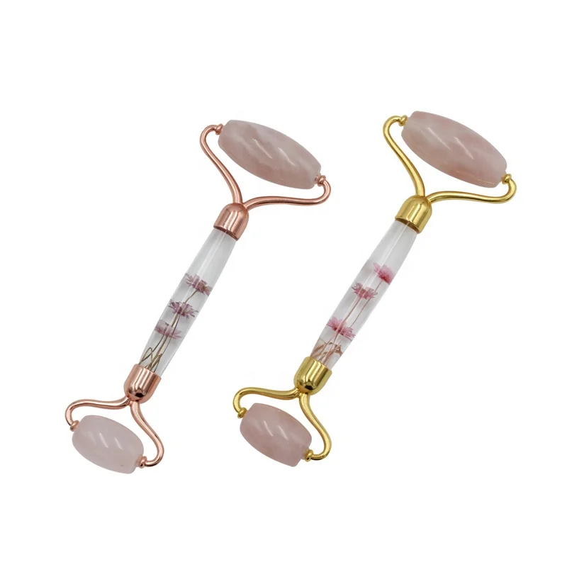 New Design Facial Massage Roller Real Rose Quartz Jade Roller Private Label Beauty Lifting Stone Massage Roller for Face