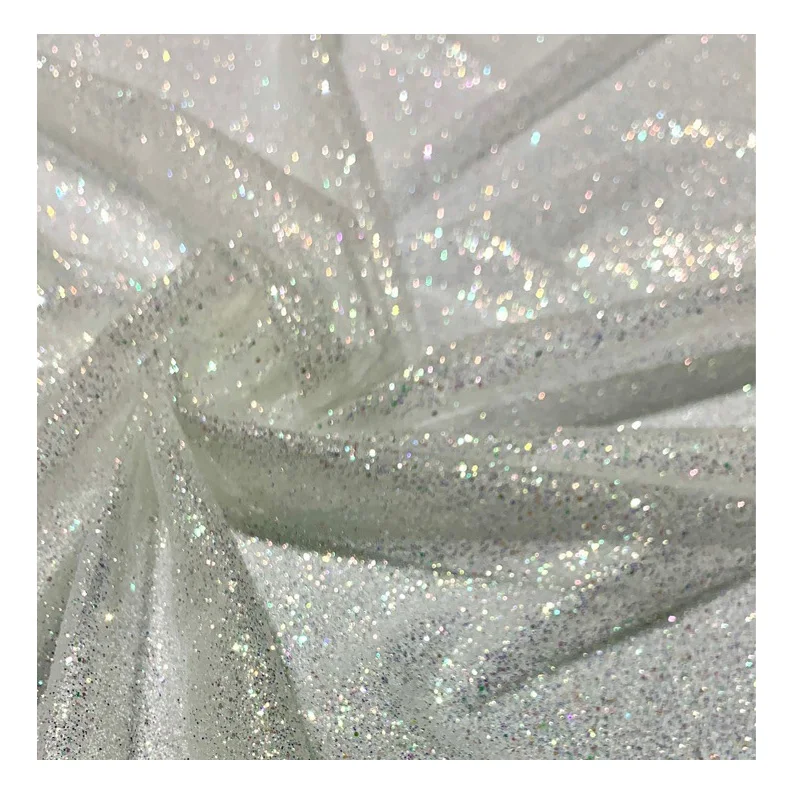 HG1060 Foil Print Full Shinny Tulle Glitter Fabric for Evening Dress