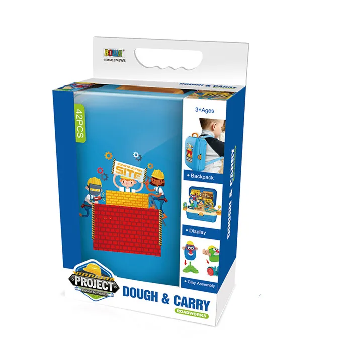 Boy and girls pretend play DIY engineering set with  color dough children backpack series