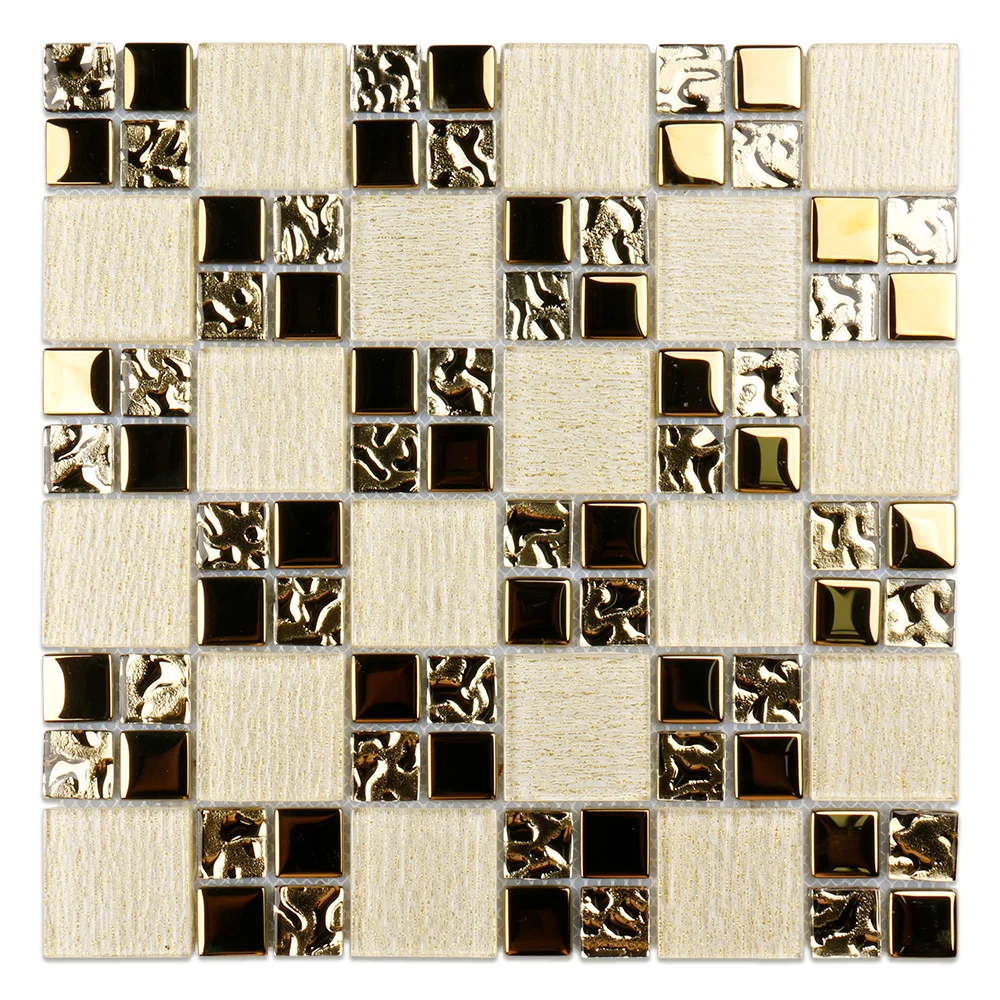 Luxury style interior wall decorative square shiny gold glass mosaic tile