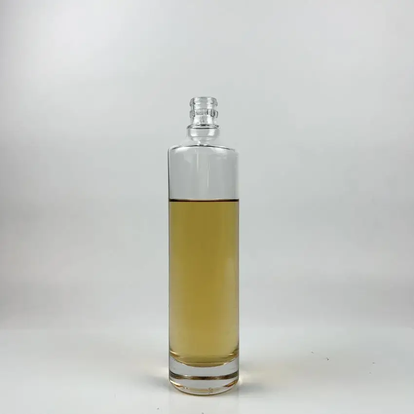 Long clear cylindrical glass alcohol bottle with thick bottom 500 ml