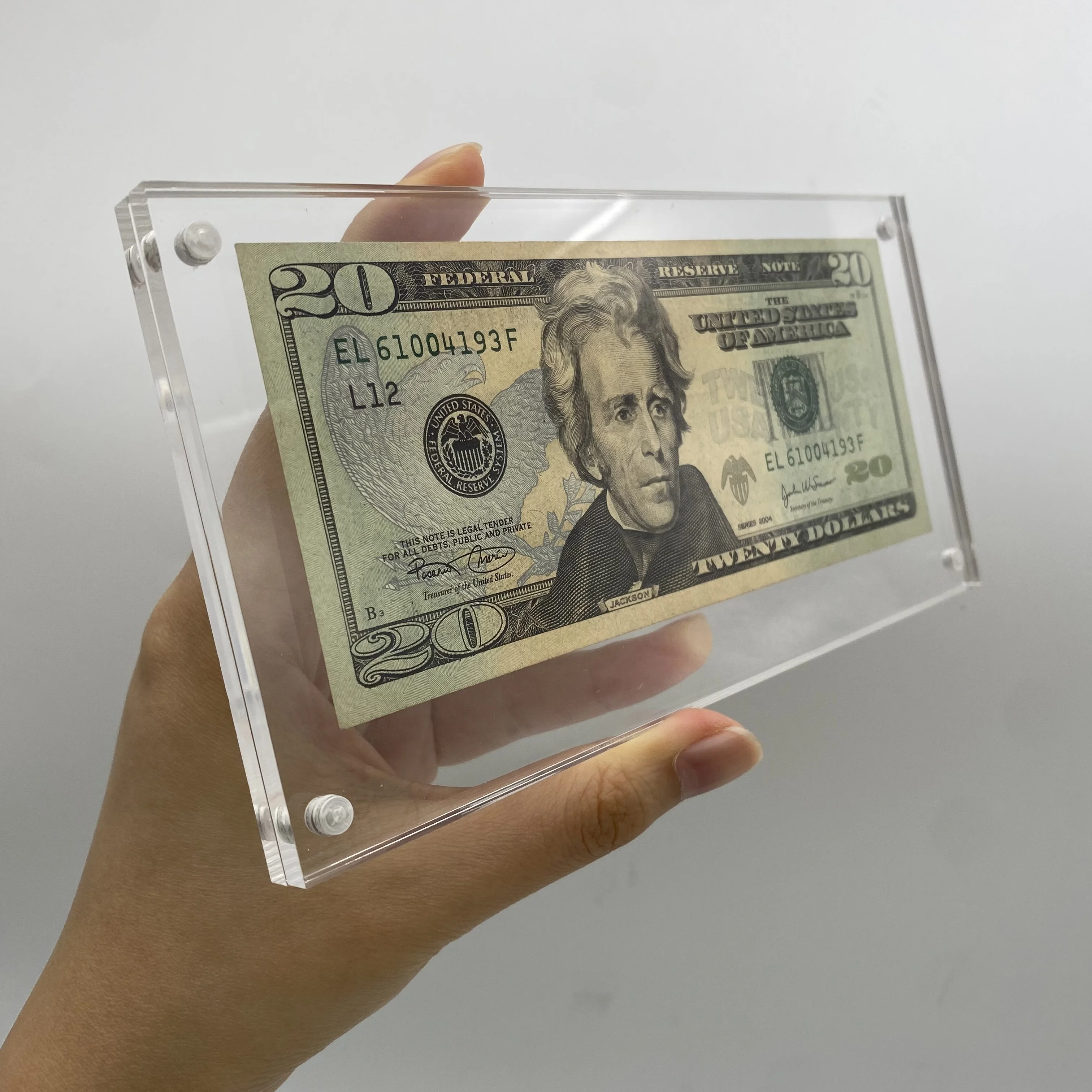 Clear Crystal Currency Photo Frame Magnetic JO-T-009 Acrylic Currency Bill Dollar Banknote Display Holder