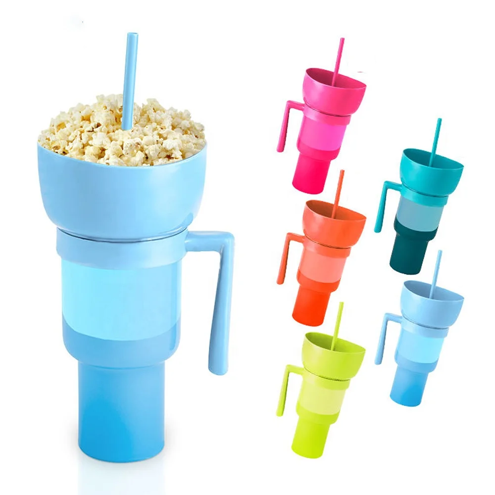 32oz Reusable Magic Cold Change Stadium Tumbler Popcorn Cinema 2in1 Snack And Drink Cup Reusable Drink Cup With Snack Bowl