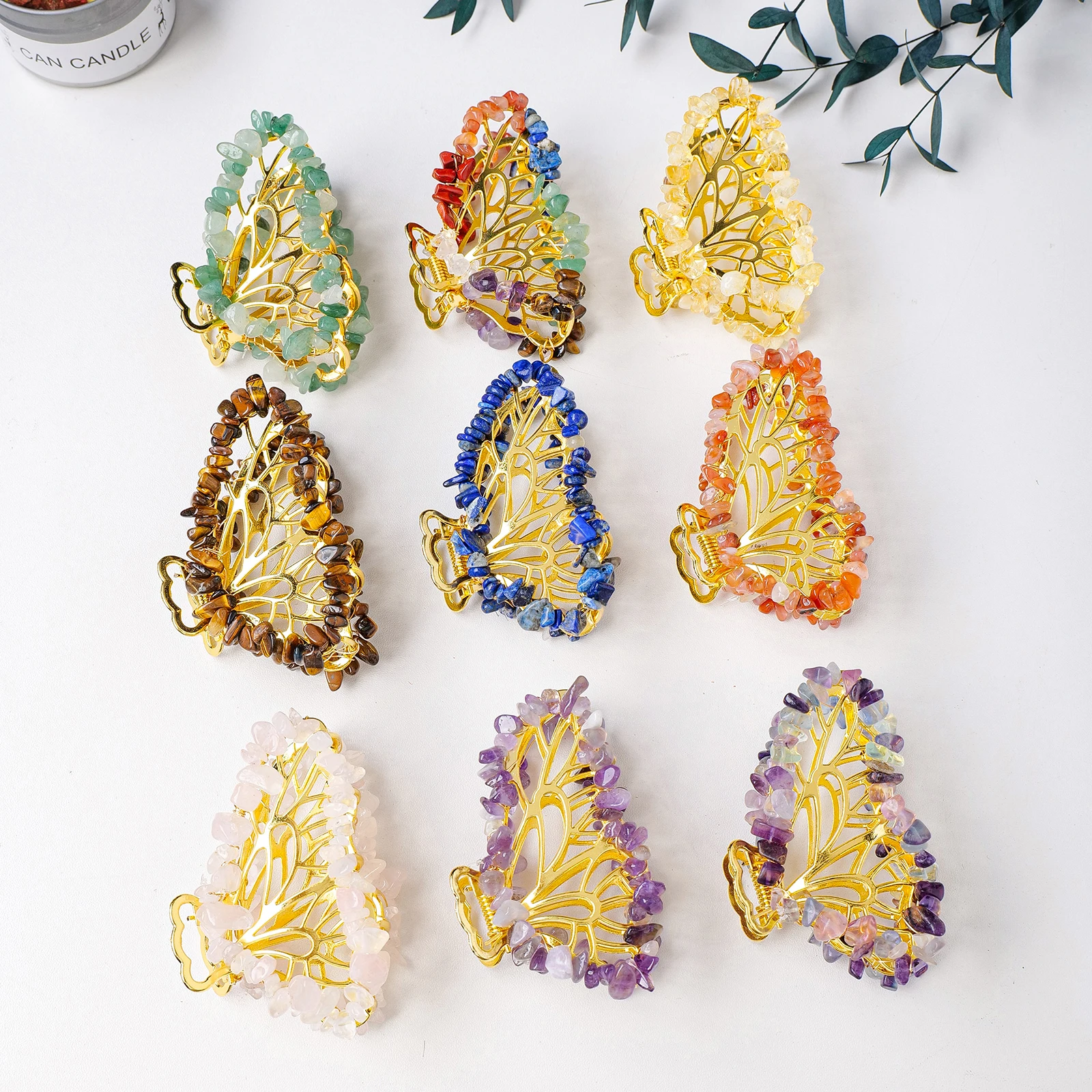 Hot selling wholesale natural crystal carving Crystal chips hair clip spiritual healing home decoration