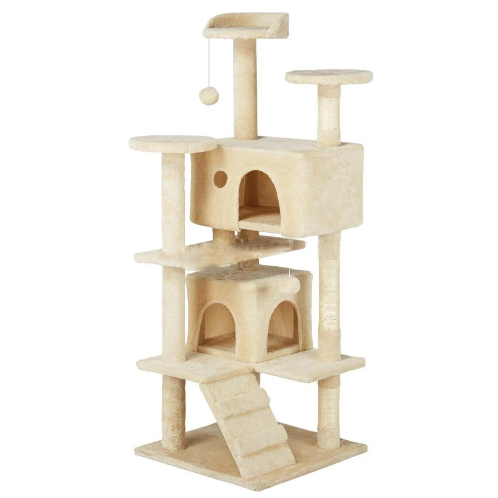 Manufacturer wholesale sisal short plush scratcher beige blue grey brown condo cat tree house