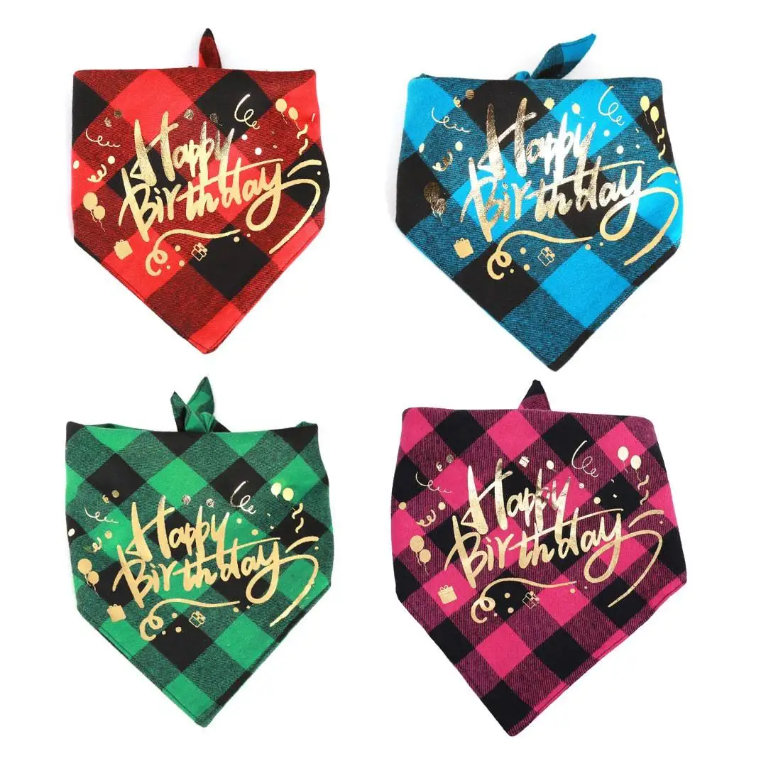 Qbellpet Hot Selling Printed Cotton Double Layer Dog Accessories Triangle Bandana Custom Birthday Boy Pet Dog Bandana