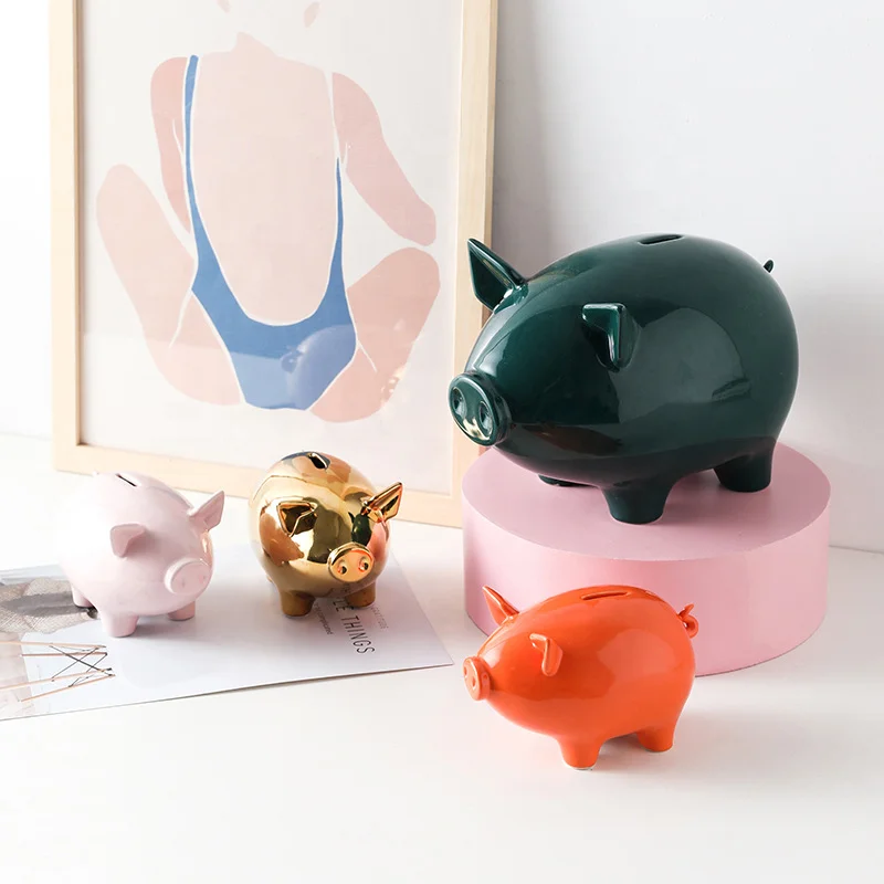 BHM Promotion Custom Logo Eco-Friendly Ceramic Money Saving Coin Box Promotion Cute Piggy Bank