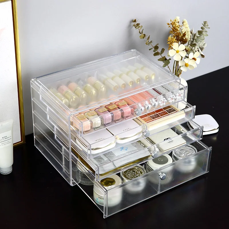Dresser women cosmetics beauty storage drawer blush makeup case 4 layers plastic desk makeup organizer