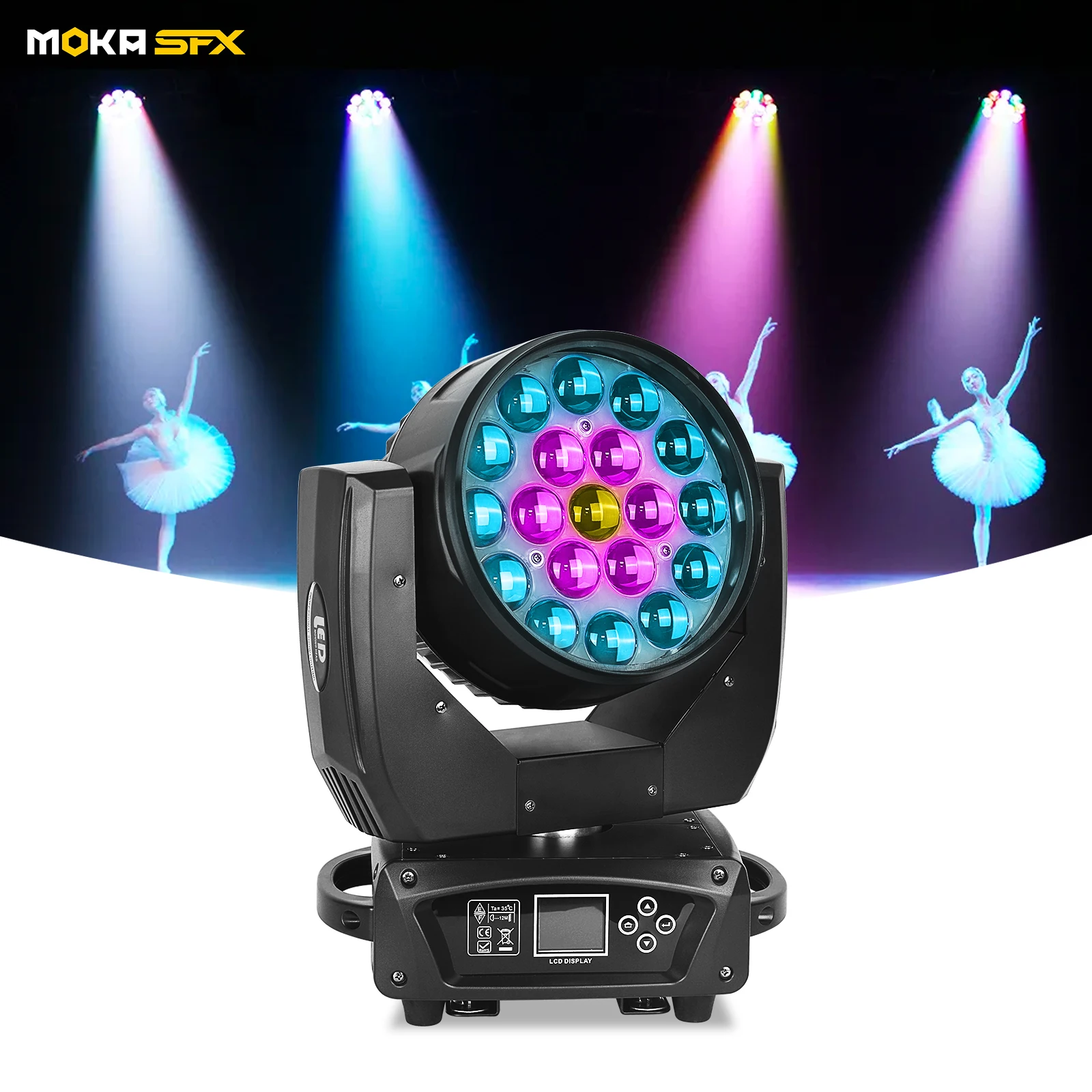 Moka sfx 19*15w Zoom Wash Moving Head Dj Stage Light Led Wash Beam Zoom High Speed Strobe Moving Head Lights