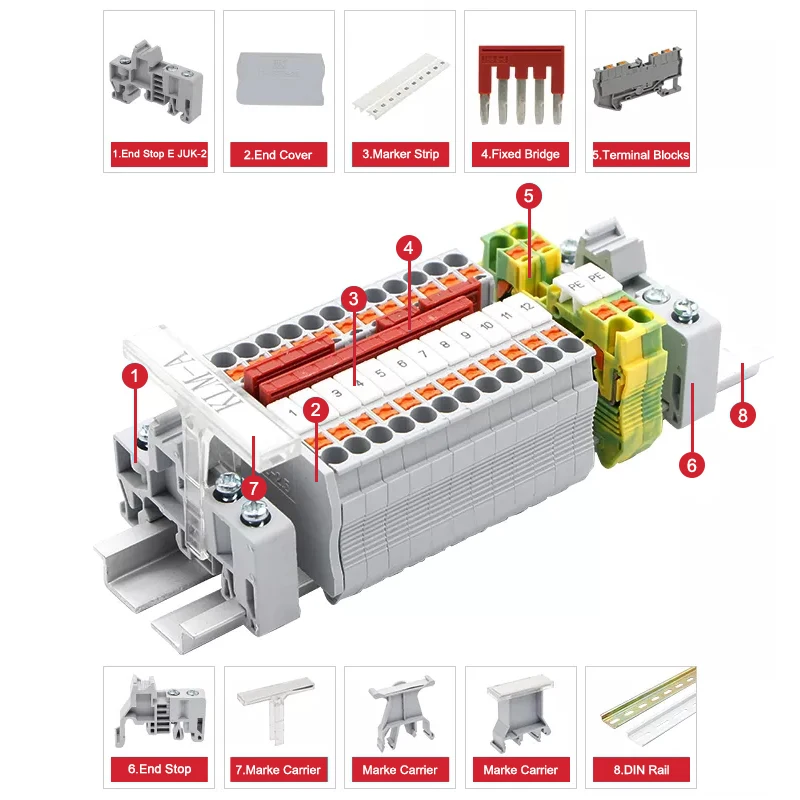 Plastic Nylon Pa66 V0 Uk 2.5b Universal Installation Panel Mounted Feed Through Screw Cage Din Rail Electric Terminal Block