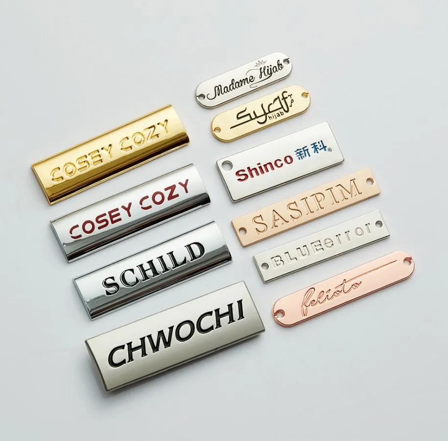 Custom Brand logo Embossed logo Metal Label for Handbags and Luggage